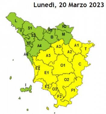 La mappa dell'allerta della Regione Toscana