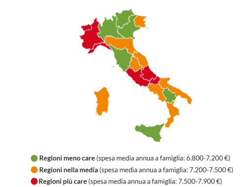 La mappa dei rincari (Fonte: Altroconsumo)